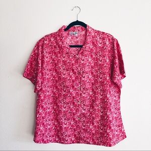 Hot Pink White Hawaiian Short Sleeve Button Down Size XL